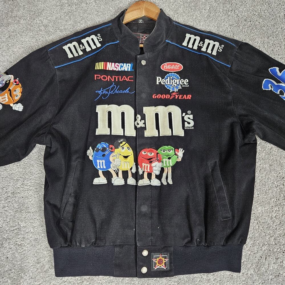 VTG JH Design Nascar Ken Schrader M&M's Racing Jacket #36 Size Large Black